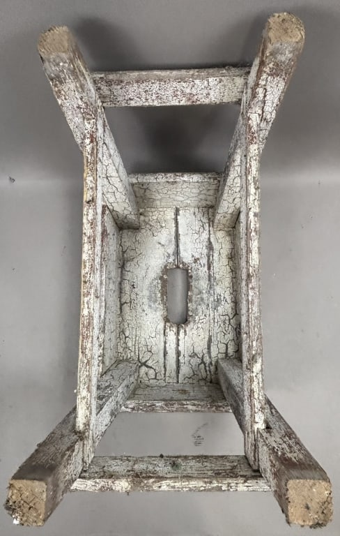 Antique Primitive Painted White Milking Stool - 6