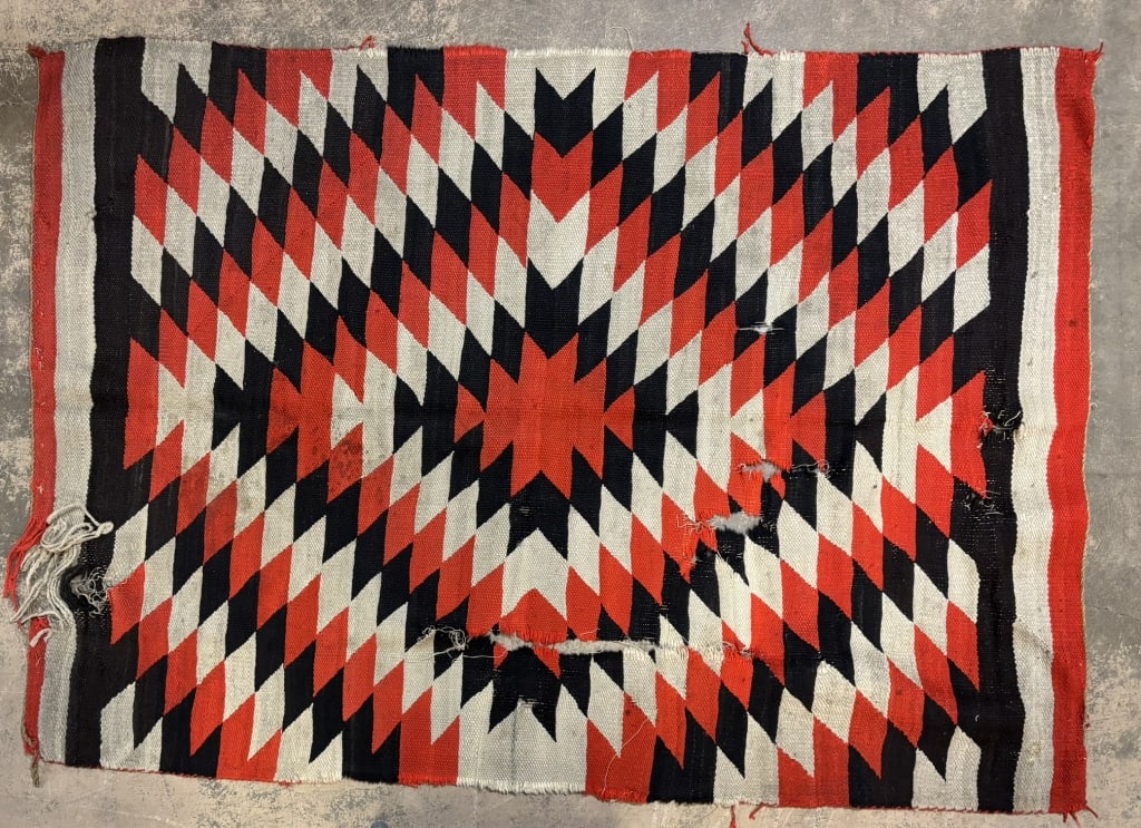 Antique Original Navajo Indian Blanket Rug: 76" x 55" - great original strong and vibrant colors.