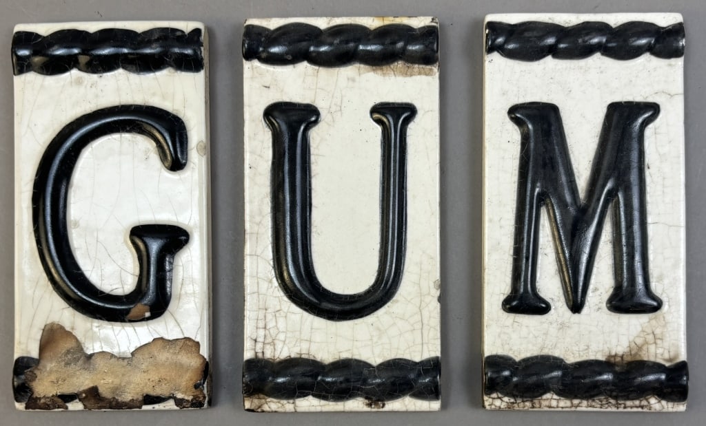 Antique GUM Original 6"x3" Black White Letters: Great original surface and look as shown.