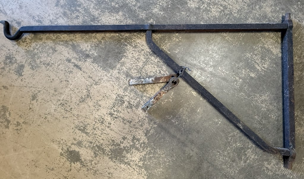 Antique Wrought Iron 1880s Swivel Sign Bracket: Great original wrought iron bracket. Measures 41" x 19" tall and has both top and bottom brackets for hanging.