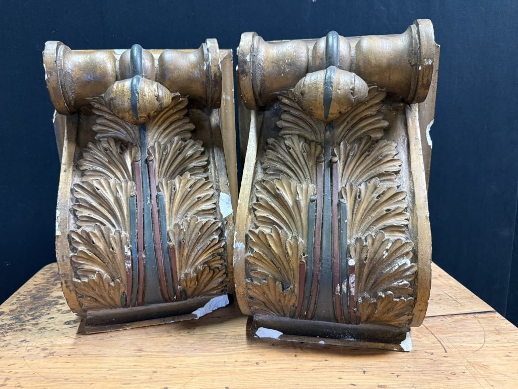 Antique Pair Original Victorian Plaster Corbels: Great original pair of plaster corbels. Measuring roughly 15" tall x 7.5" deep - fragile as shown.