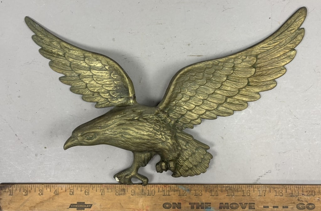 Antique Solid Brass Original 18" Eagle Plaque - 10