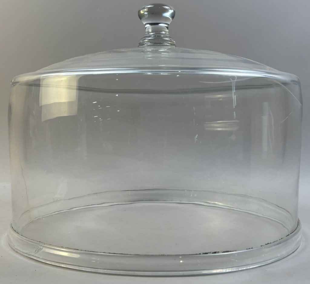 Antique Early 1900s 16" Glass Cheese Cloche: Obviously has a crack as shown. But find another so wonderful and large. SEE ALL PHOTOS.