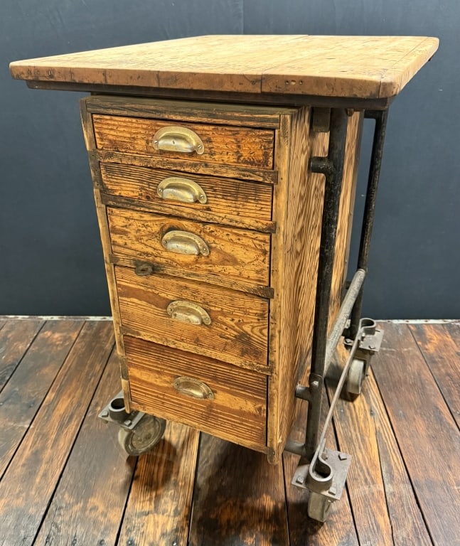 Antique 5 Drawer Industrial Kitchen Rolling Cart (1 of 10)