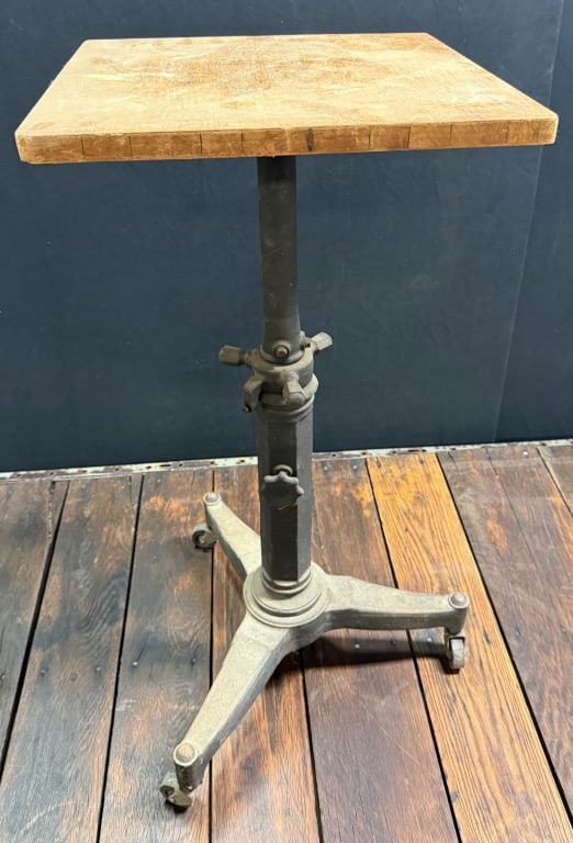 Antique Cast Iron Adjustable Typewriter Cart: Great adjustable stand. Adjusts 36" to 40? tall. Top is 16? x 16? and base is roughly 20? x 20?