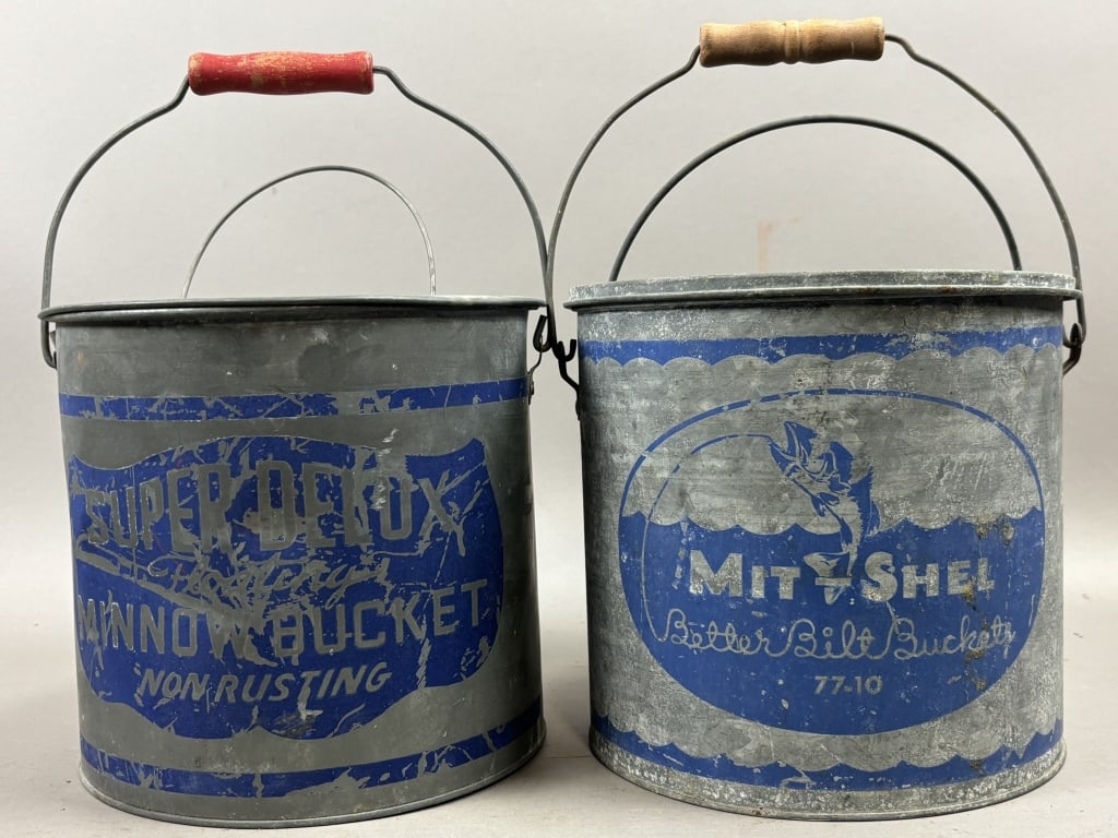 Pair Vtg 40s Mit Shel & Super Delux Minnow Buckets (1 of 20)