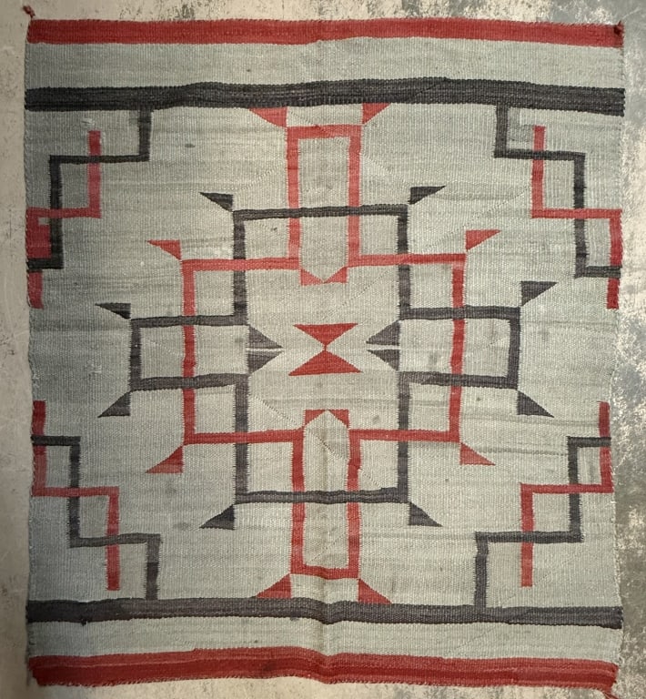 Antique Early Navajo Indian Saddle Blanket: Wonderful early Navajo blanket. 60" x 54? - very large size overall. Light staining as shown.
