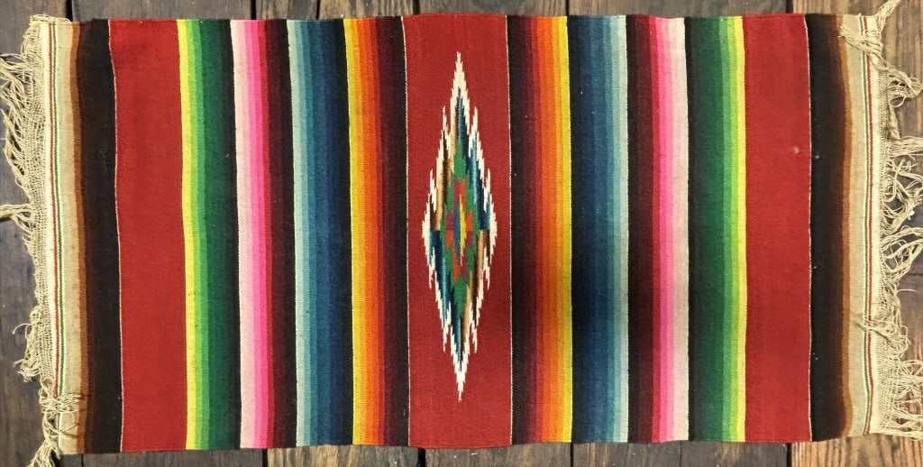 Antique Mexican American Indian Saddke Blanket: 32" x 17"