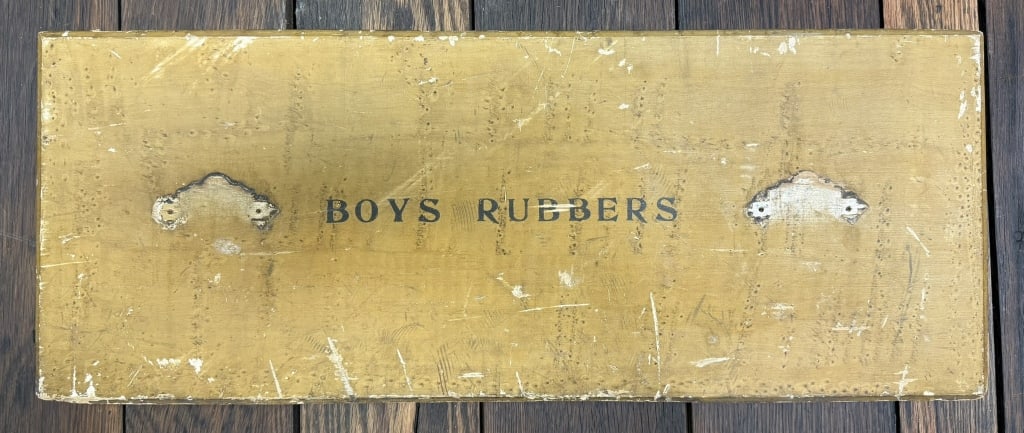 Antique BOYS RUBBER Painted General Store Drawer (1 of 6)