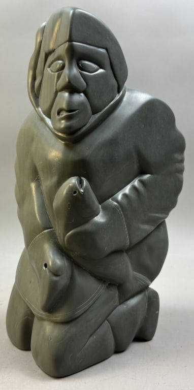 Inuit Soapstone Carving Indigenous Fisherman: Please make sure you view all photos and ask any questions you may have! Great original collectible item. This is day 1 of our 2 day one owner auction event. Thanks and have a great day! Holler & Hamm