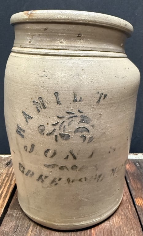 Antique Hamilton & Jones Greensboro Pa 1 Gal Crock: Extremely unusual early oblong 1 gallon crock. 10" tall x 6.25? widest