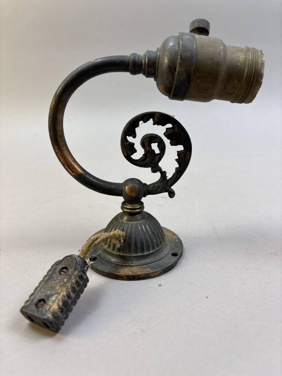 Antique Japanned Copper Wall Fixture Lamp Light: Please make sure you view all photos and ask any questions you may have! Great original collectible item. This is day 1 of our 2 day one owner auction event. Thanks and have a great day! Holler &