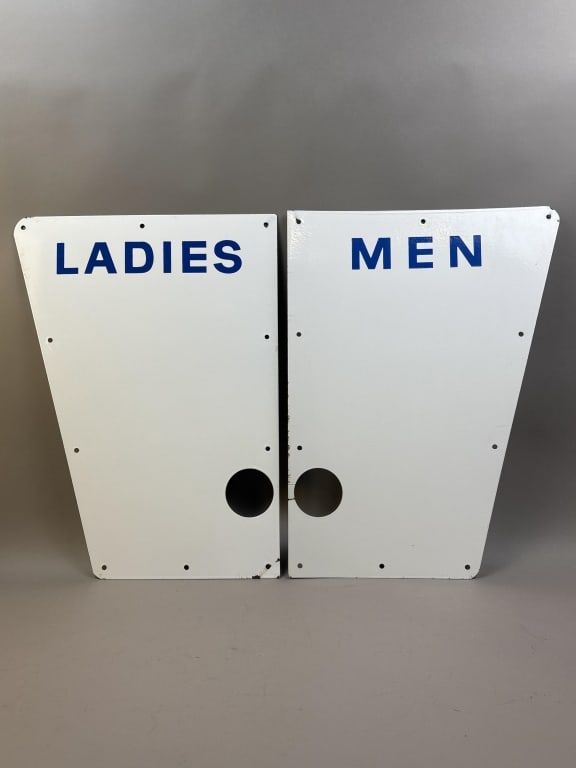 Pair Men & Ladies Humble Oil Restroom Signs: Please make sure you view all photos and ask any questions you may have! Great original collectible item. This is day 1 of our 2 day one owner auction event. Thanks and have a great day! Holler &
