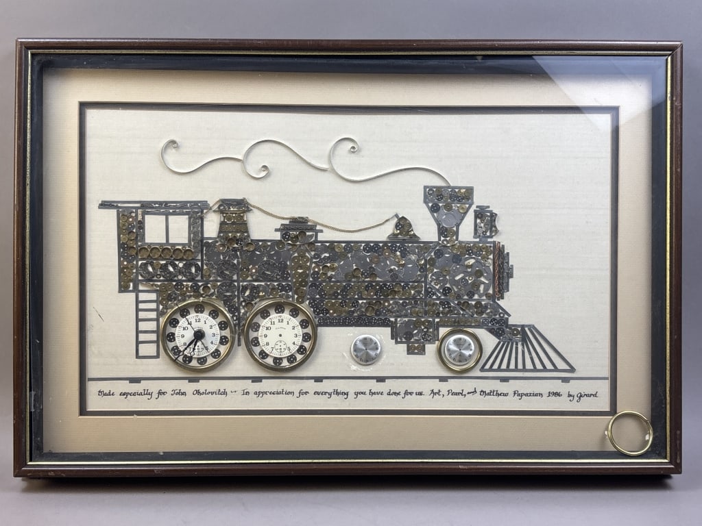 1986 Girard Watch Parts Gears Locomotive Train Art: Great original piece! See photos for measurements.