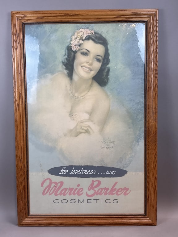 Marie Barker Cosmetics Signed Zoe Mozert Pinup: Please make sure you view all photos and ask any questions you may have! Great original collectible item. This is day 1 of our 2 day one owner auction event. Thanks and have a great day! Holler & Hamm