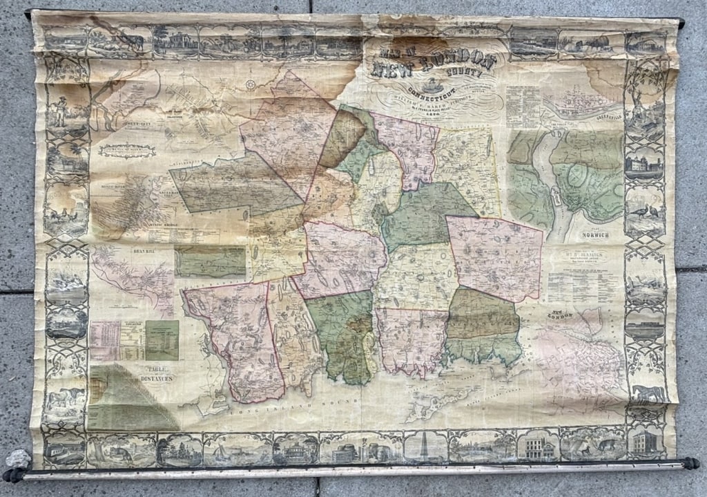 New London Connecticutt 1854 William Baker 76" Map: 76" x 55" - beautiful original map.