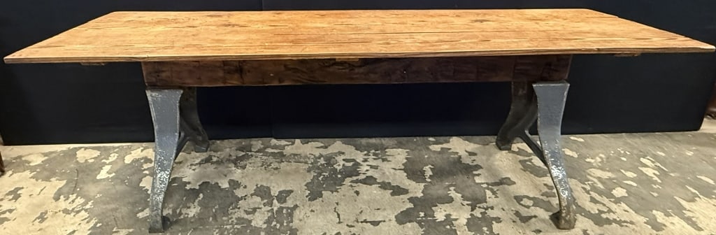 Antique Hand Hewn Beam 3 Board Cast Iron Table (1 of 12)