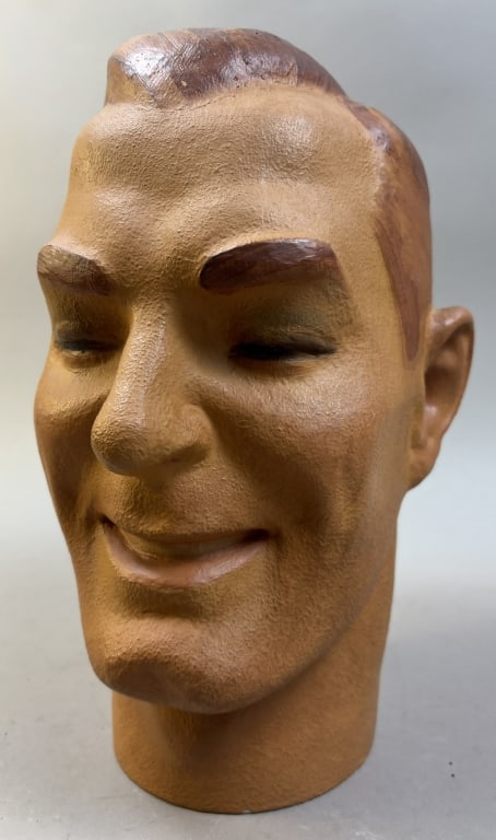Antique Amazing Male Mannequin Store Display Head: Great original display.