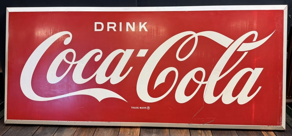 Drink Coca Cola 7' x 37" Painted Metal 60s Sign: Great original sign.