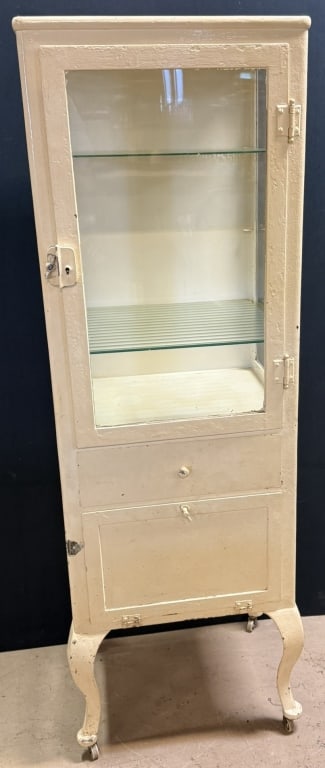 Antique Vintage Art Deco 20s 30s Medical Cabinet: Great original art deco cabinet. Cracked glass on one side as shown. 62" tall x 19.5" wide x 16" deep.