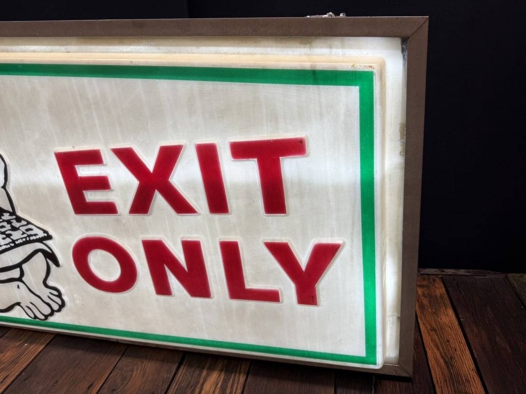 EXIT ONLY Plastic 2 Sided Lighted Bear Pizza Sign - 4