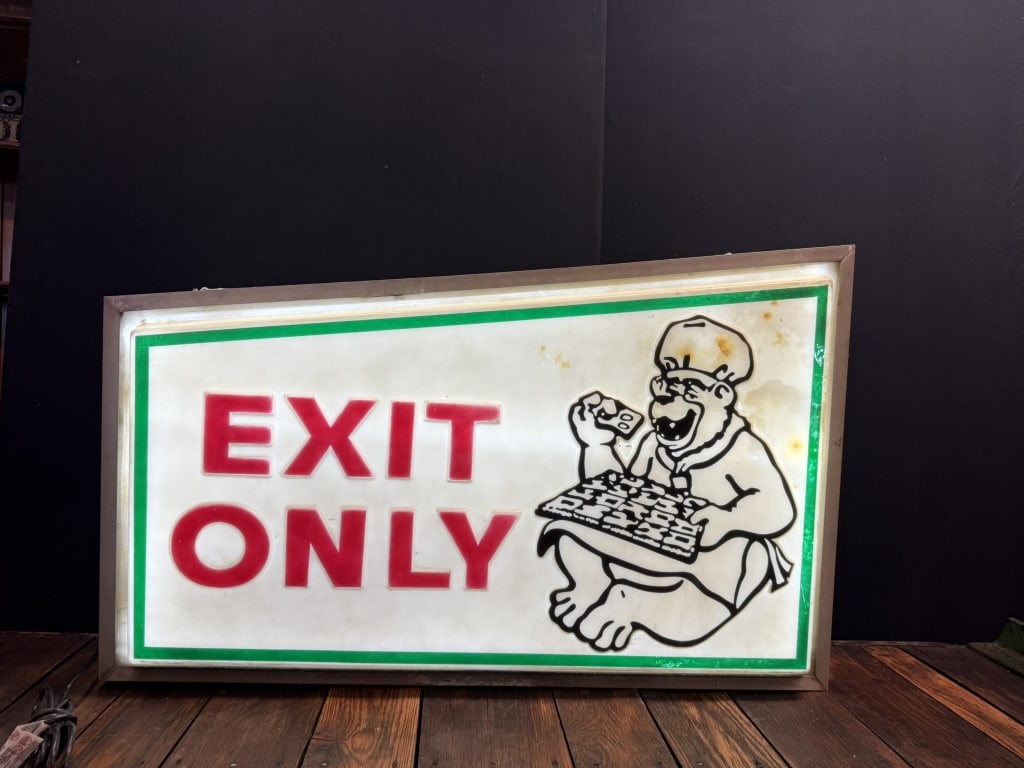 EXIT ONLY Plastic 2 Sided Lighted Bear Pizza Sign - 6