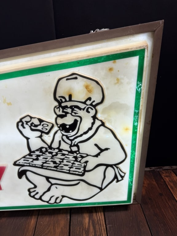 EXIT ONLY Plastic 2 Sided Lighted Bear Pizza Sign - 7