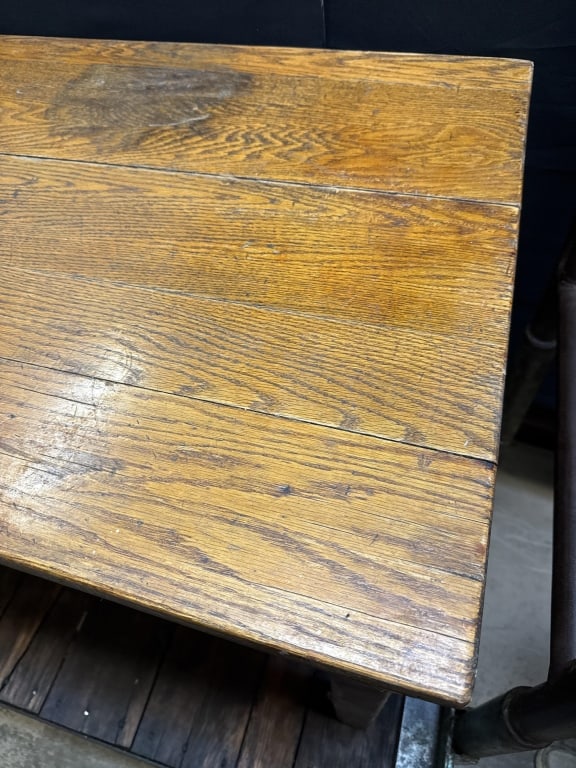 Antique Solid Oak 1920s School House Table - 8