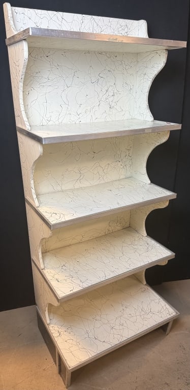 40s Era Archway Bakeries Bread Store Display Rack: Here is an incredible archway bakeries displays out of Battle Creek, Michigan original 1940s or 50s era slanted five tiered shelf for holding bread in a bakery shop. Stands roughly 59 inches tall by 2