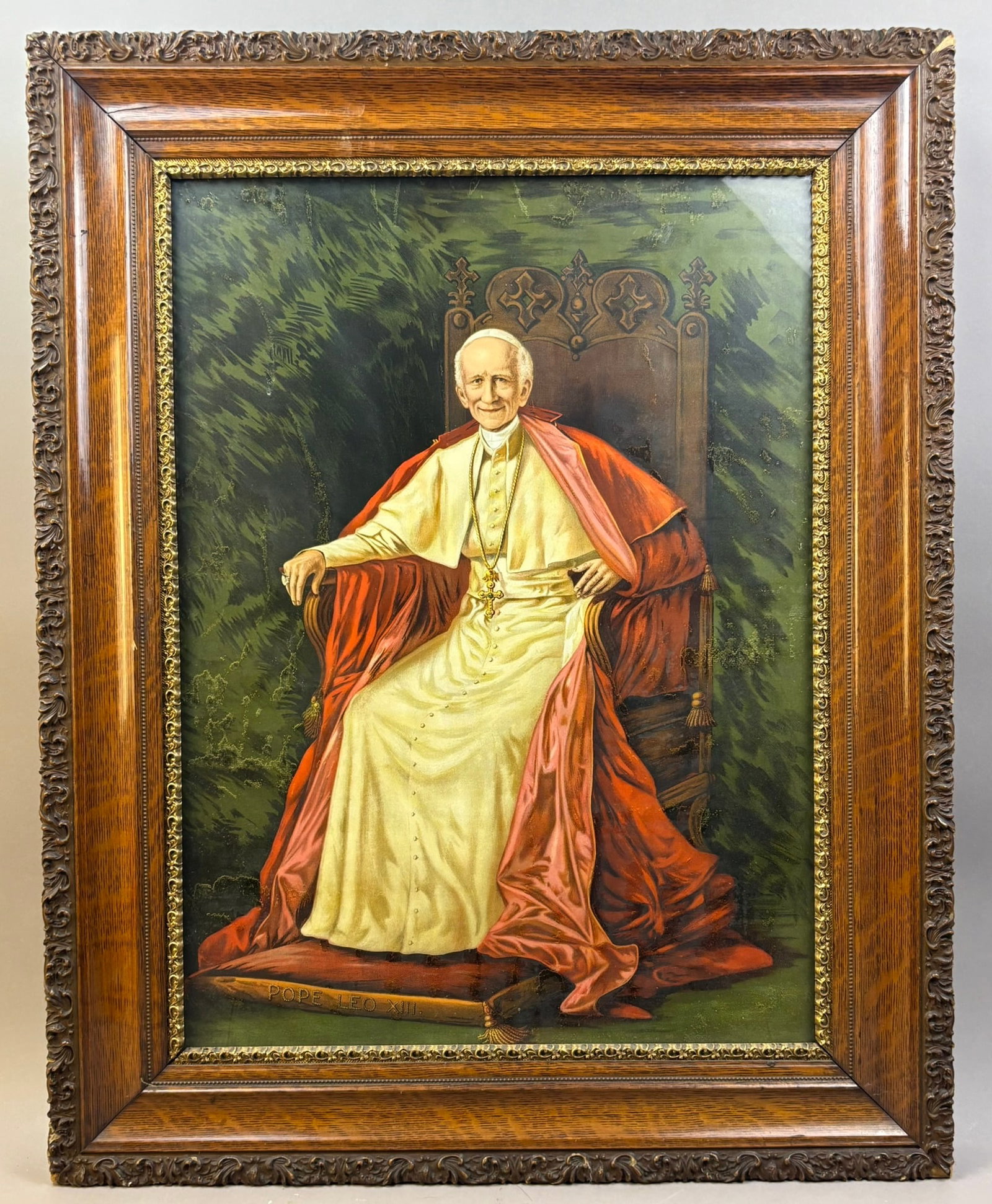 Antique Pope Leo XIII Original Ornate Framed Lithograph: Great original frame. Measures rouhgly 23.5 inches wide.