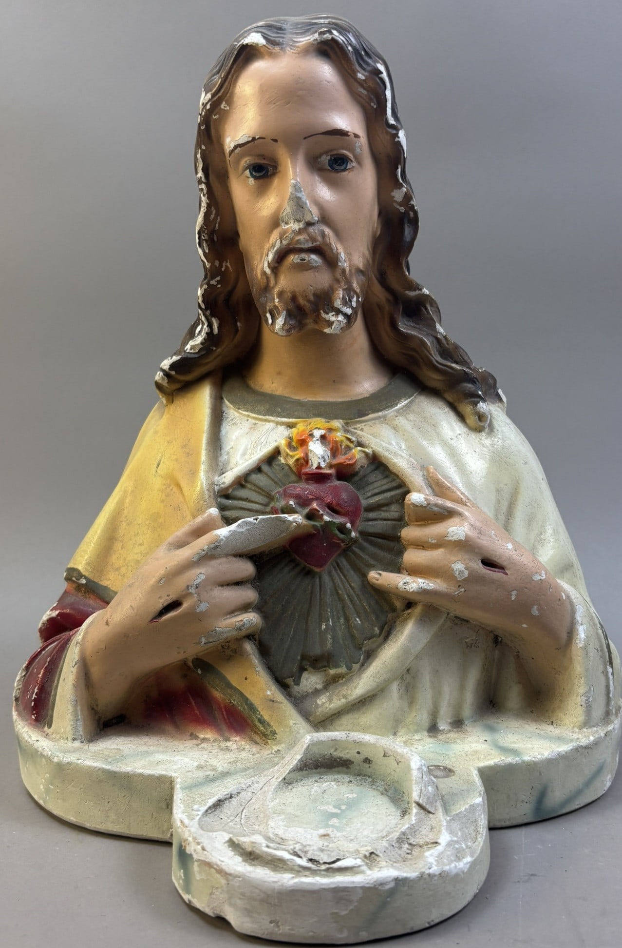 Antique Jesus Christ w/ Sacred Heart Plaster Statue (1 of 11)