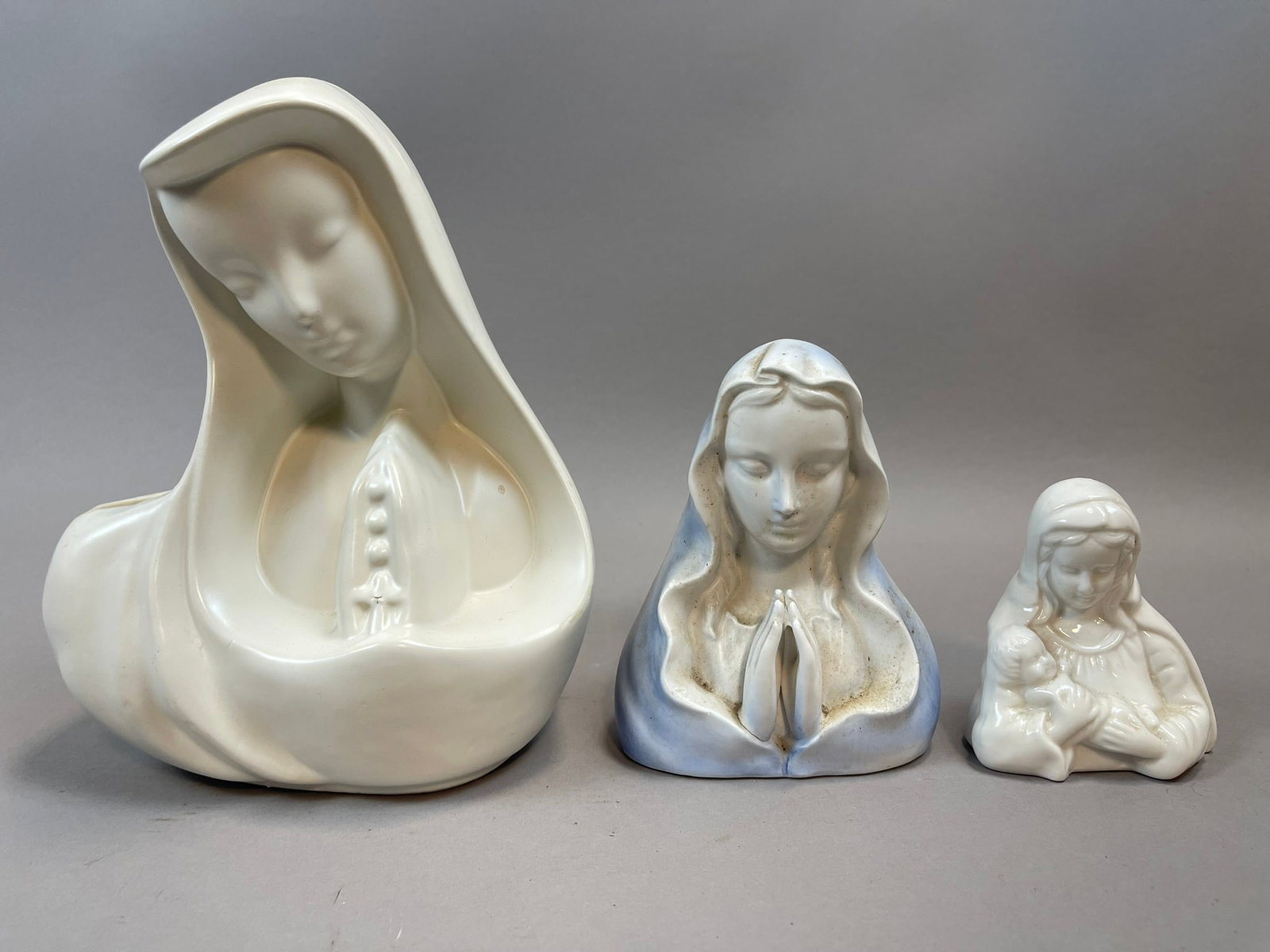 Antique Lot 3 Original Mother Mary Planter Statues: See all photos