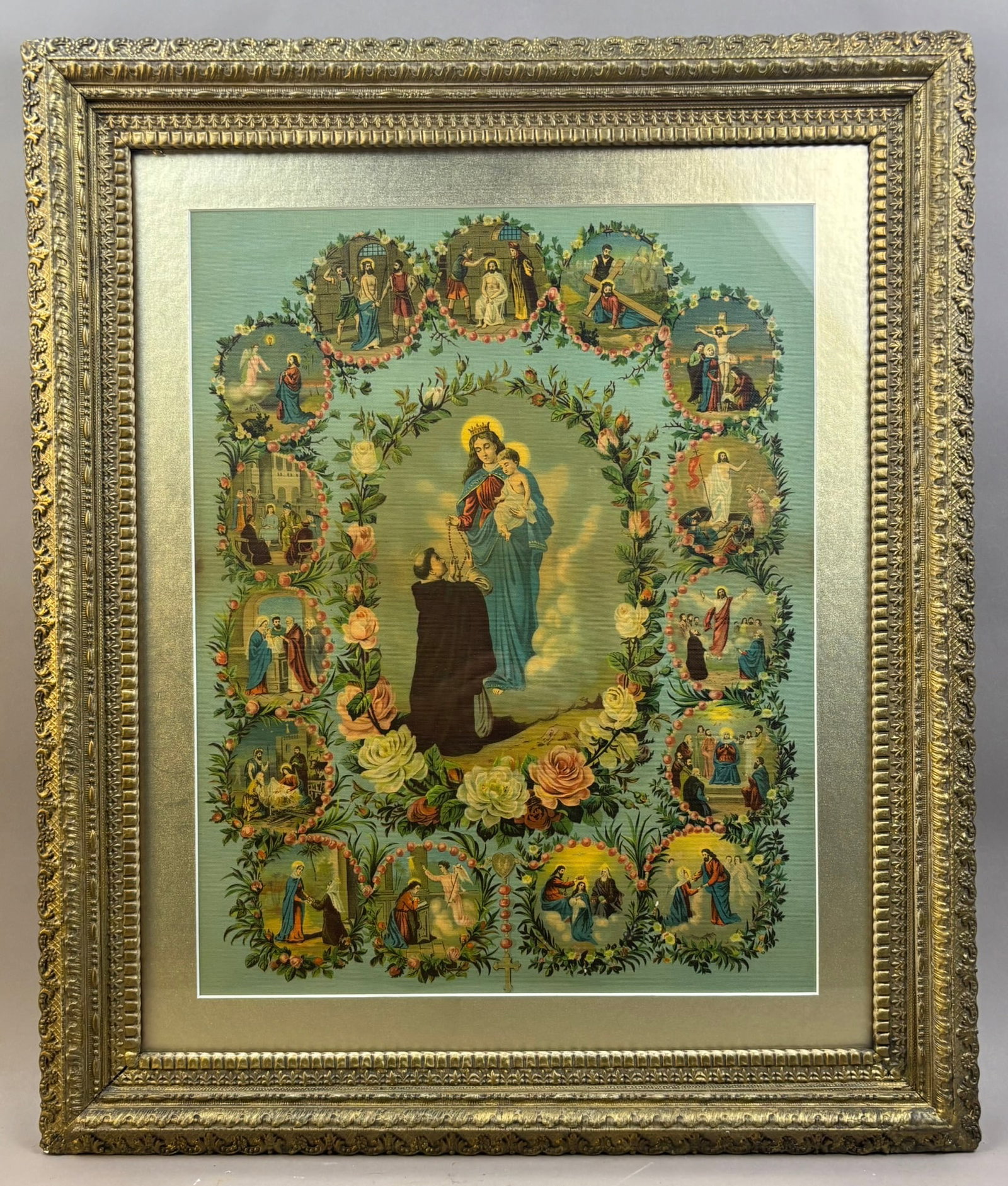 Madonna Of The Rosary Original Framed Canvas Print: 26" x 22"