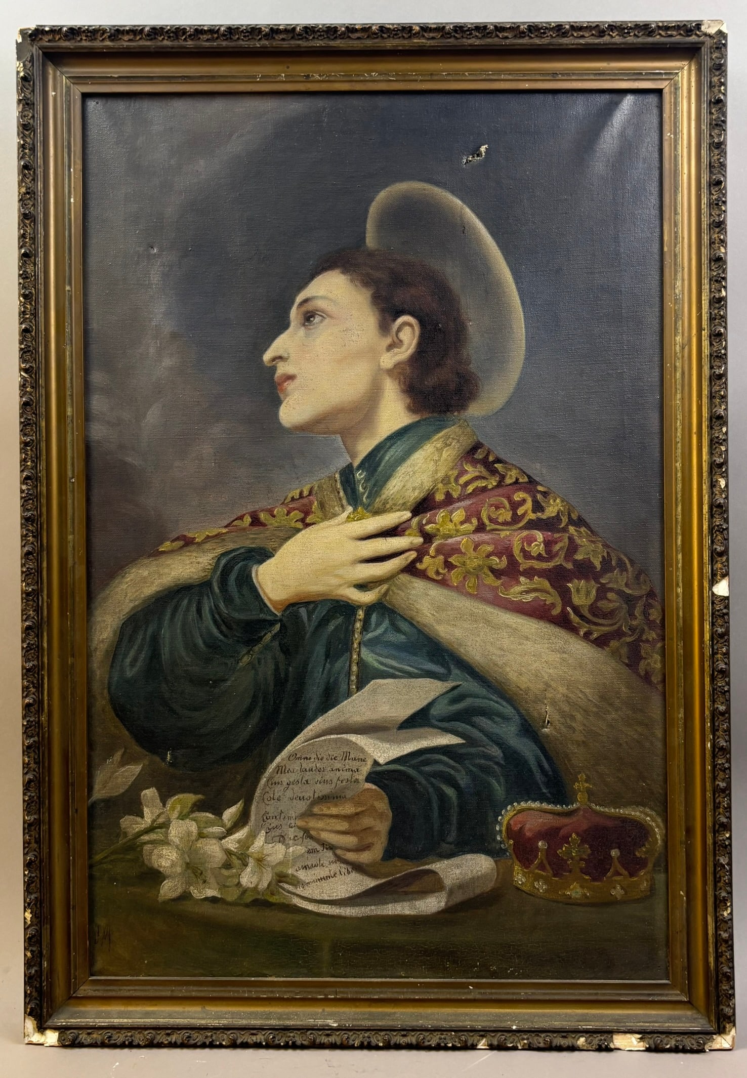19Th Century Portrait of St Casimir After Carlo Dolci: 29" x 20" original frame. Canvas painting done after Carlo Dolci.