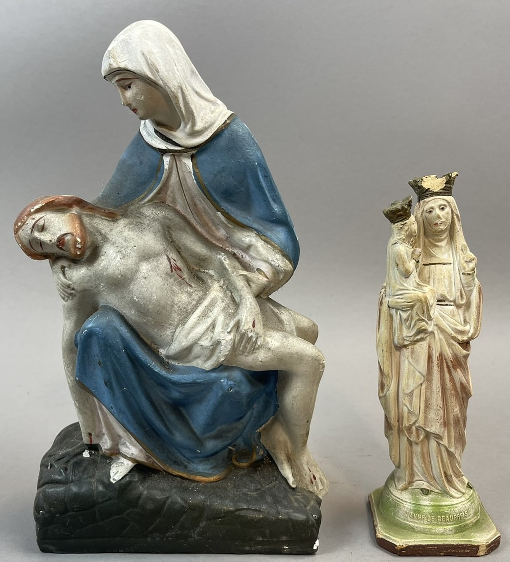 Pair Early 20th Century Mother Mary & Jesus Chalk Statues (1 of 19)