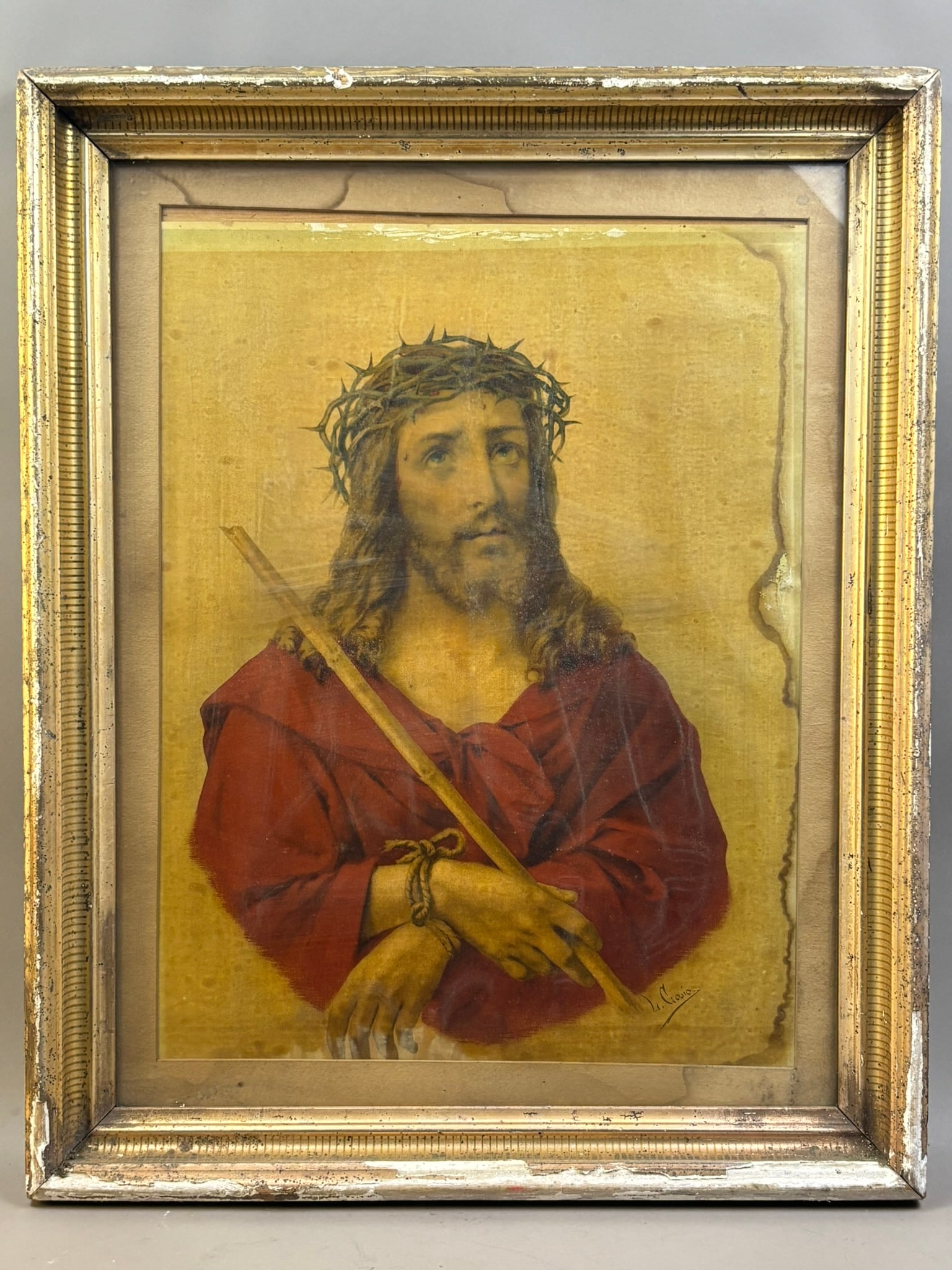 Jesus Christ w/ Crown of Thorns Framed Luigi Crosio: 24.5 x 20