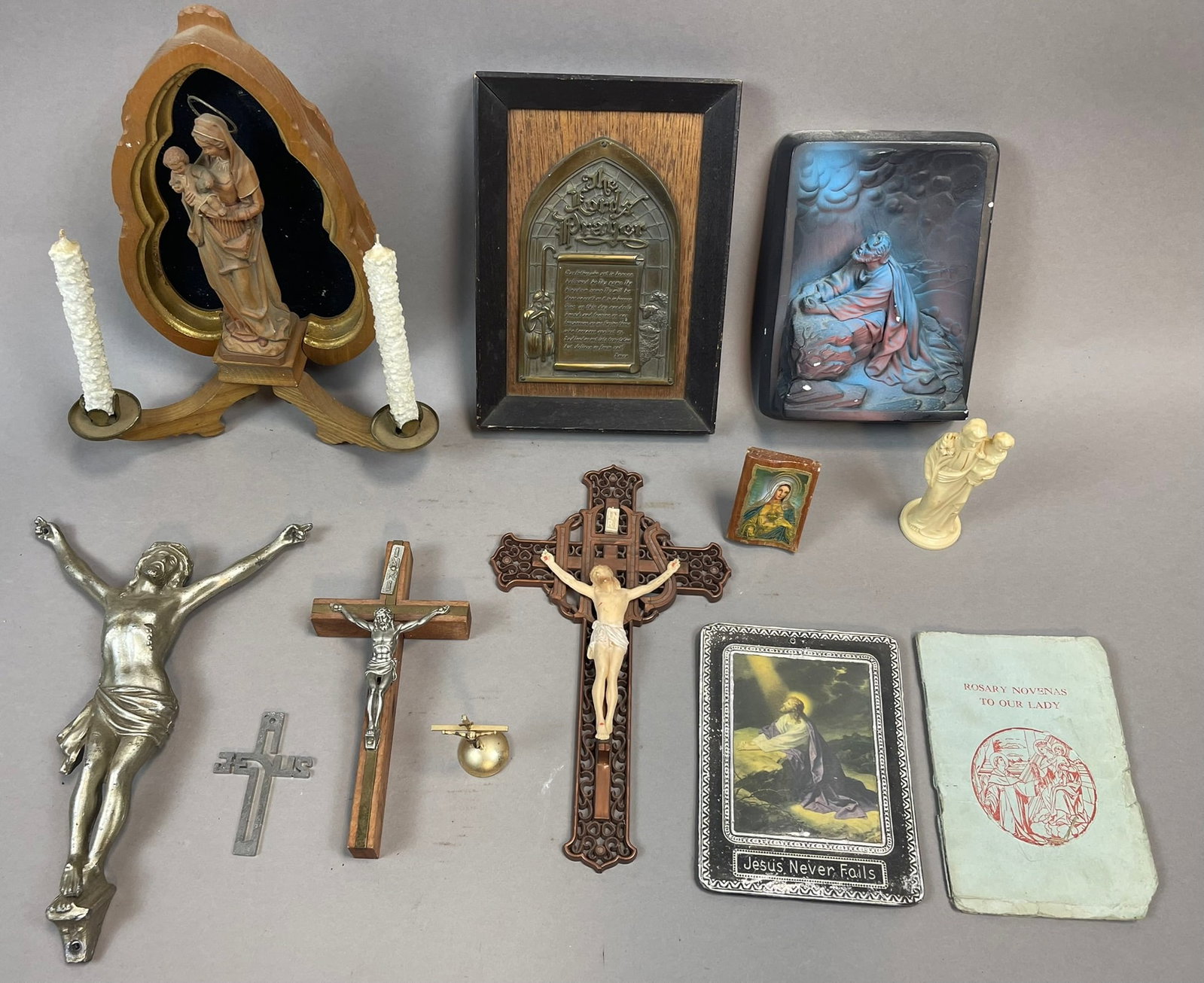 Antique Lot 12 Original Religious Artifacts Crosses Statues: See all photos