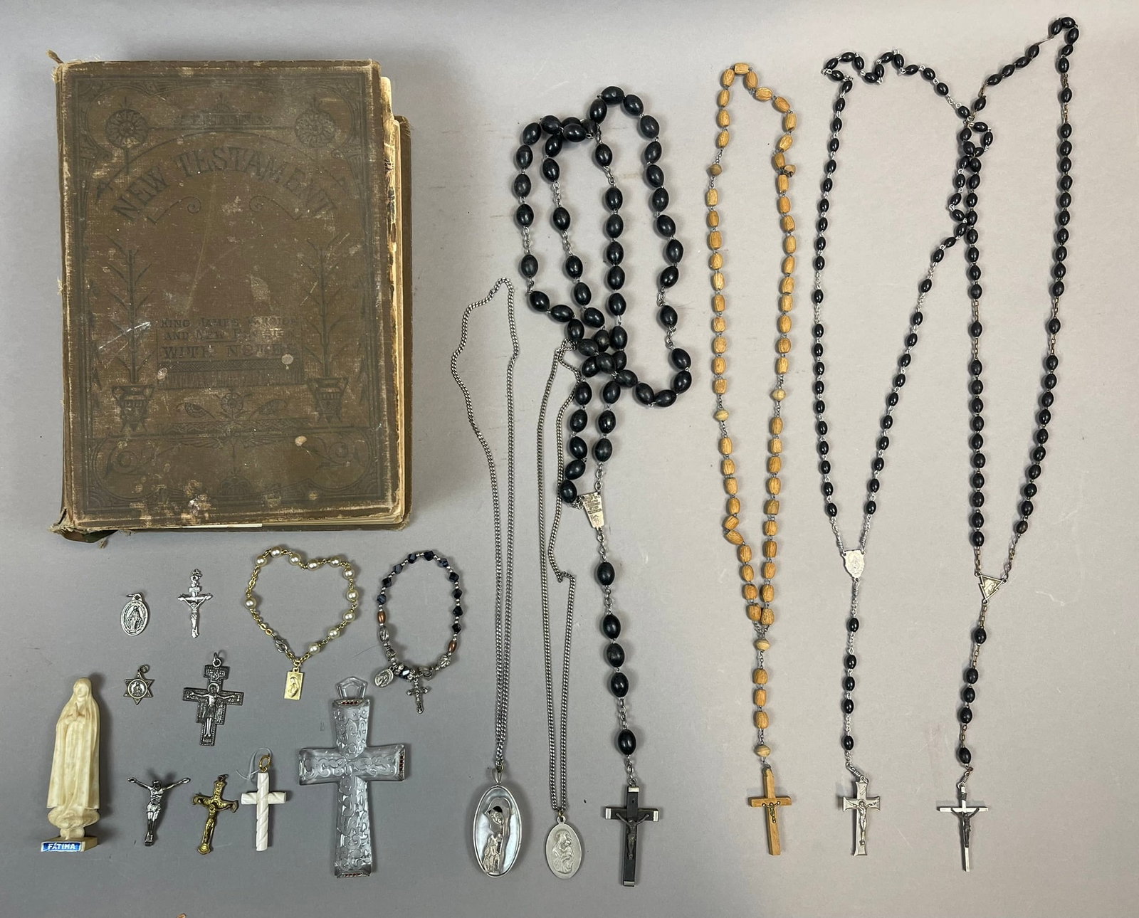 Antique Lot 18 Original Rosaries & 1881 Revised Family Bible (1 of 19)