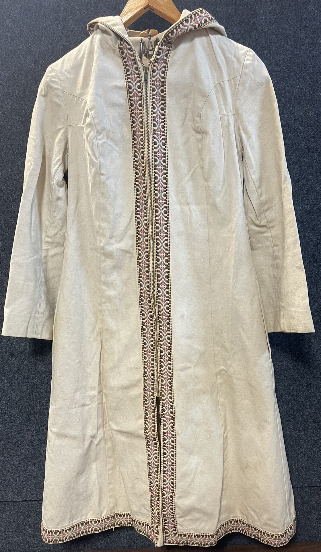 Original Embroidered Full Length Zipper Boho Chic Jacket: 48 tall overall x 17 wide pit to pit