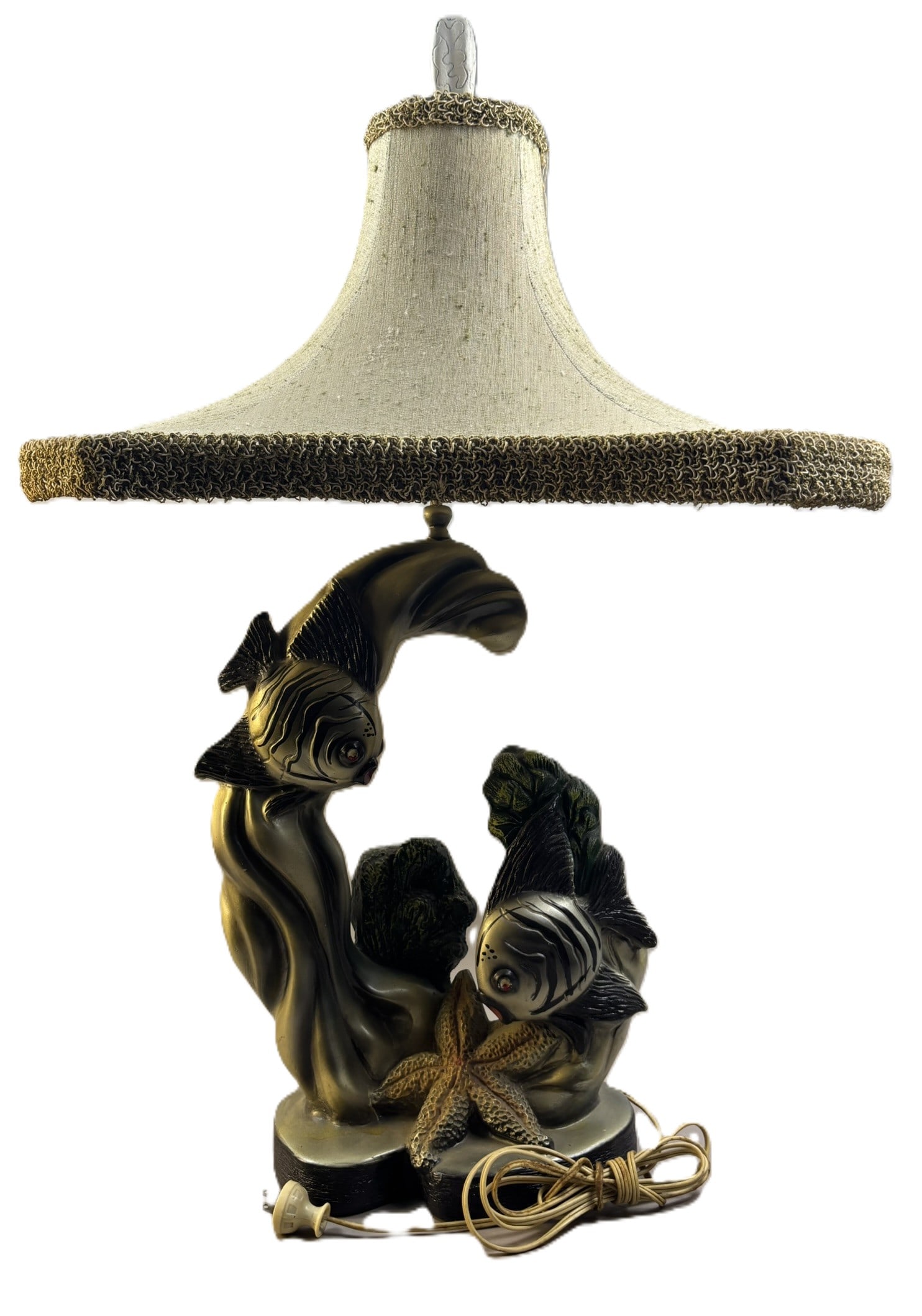 Continental Art 1952 Original Chalkware Ocean Scene Lamp: Great original shade. Roughly 31" tall. See all photos.