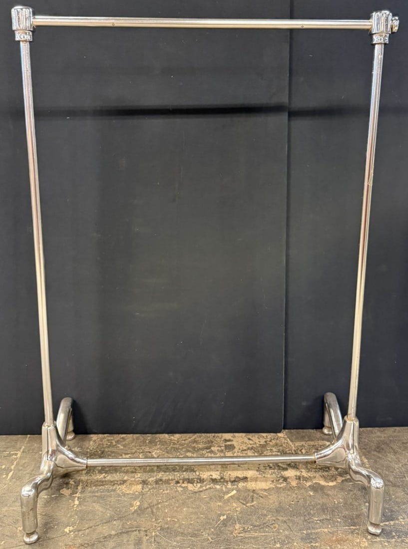 Antique Art Deco Stainless Steel Clothing Rack Display: Roughly 41 inches wide x 53 inches tall x 20 deeo