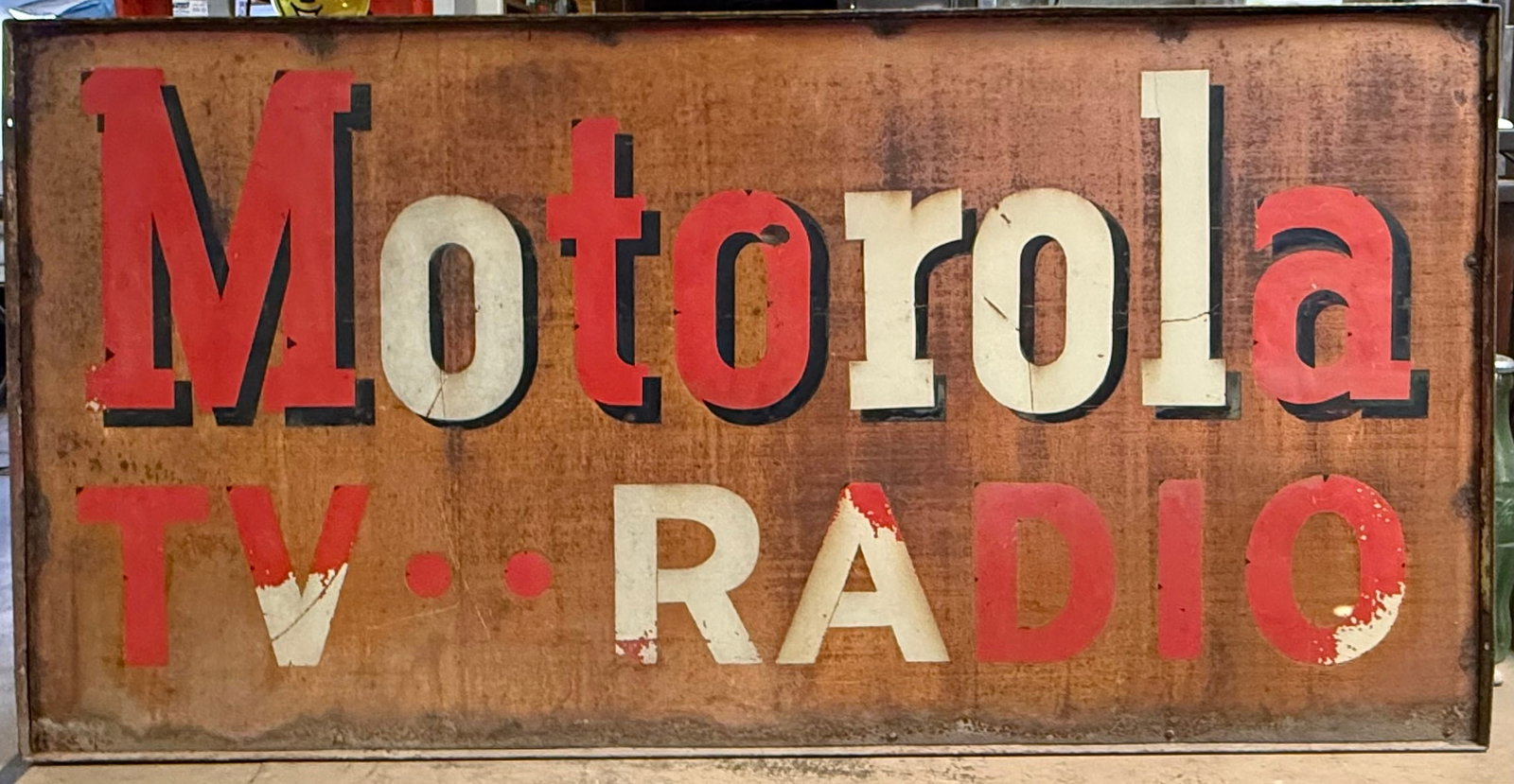 Motorola TV Radio DST Heavy Metal 8x4 Advertising Sign: Great original sign with original frame.