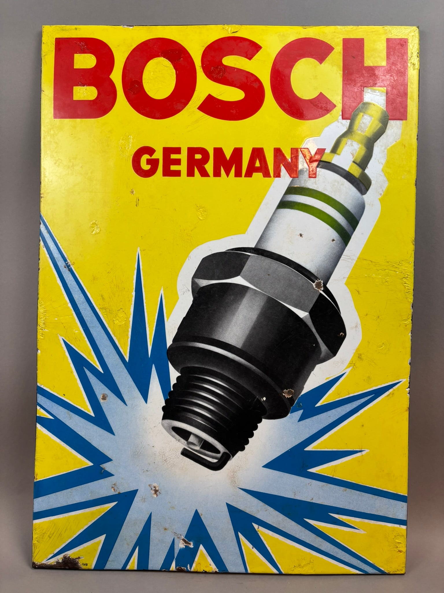 Bosch Germany SSP Porcelain Spark Plug 50s Self Framed Sign: 20"X29" - obvious touch ups as shown