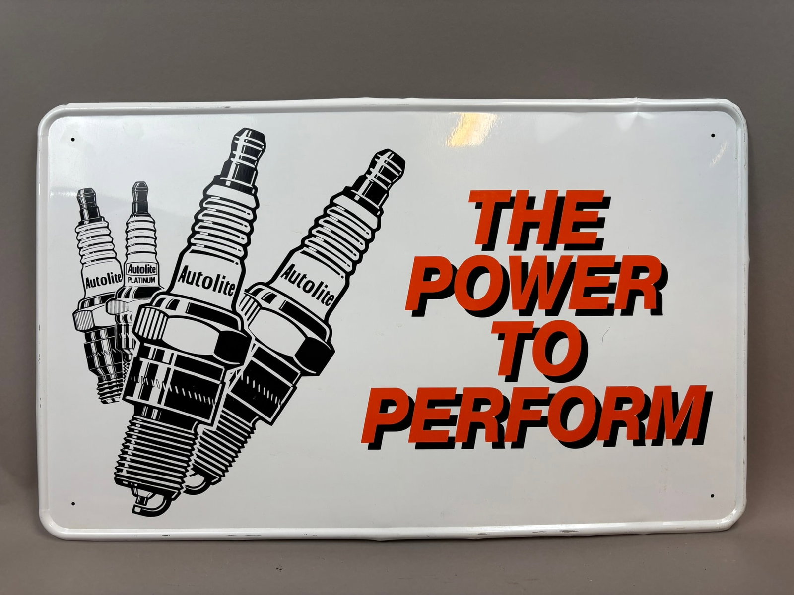 Power Perform Autolite SST Tin Self Framed Spark Plug Sign: 25.75"x15" - see all photos