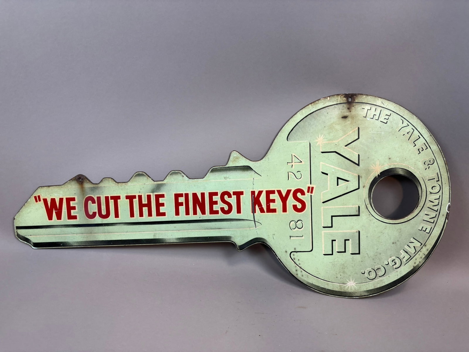 YALE & TOWNE We Cut The Finest Keys Diecut Key Tin Sign: 34"x15.5"