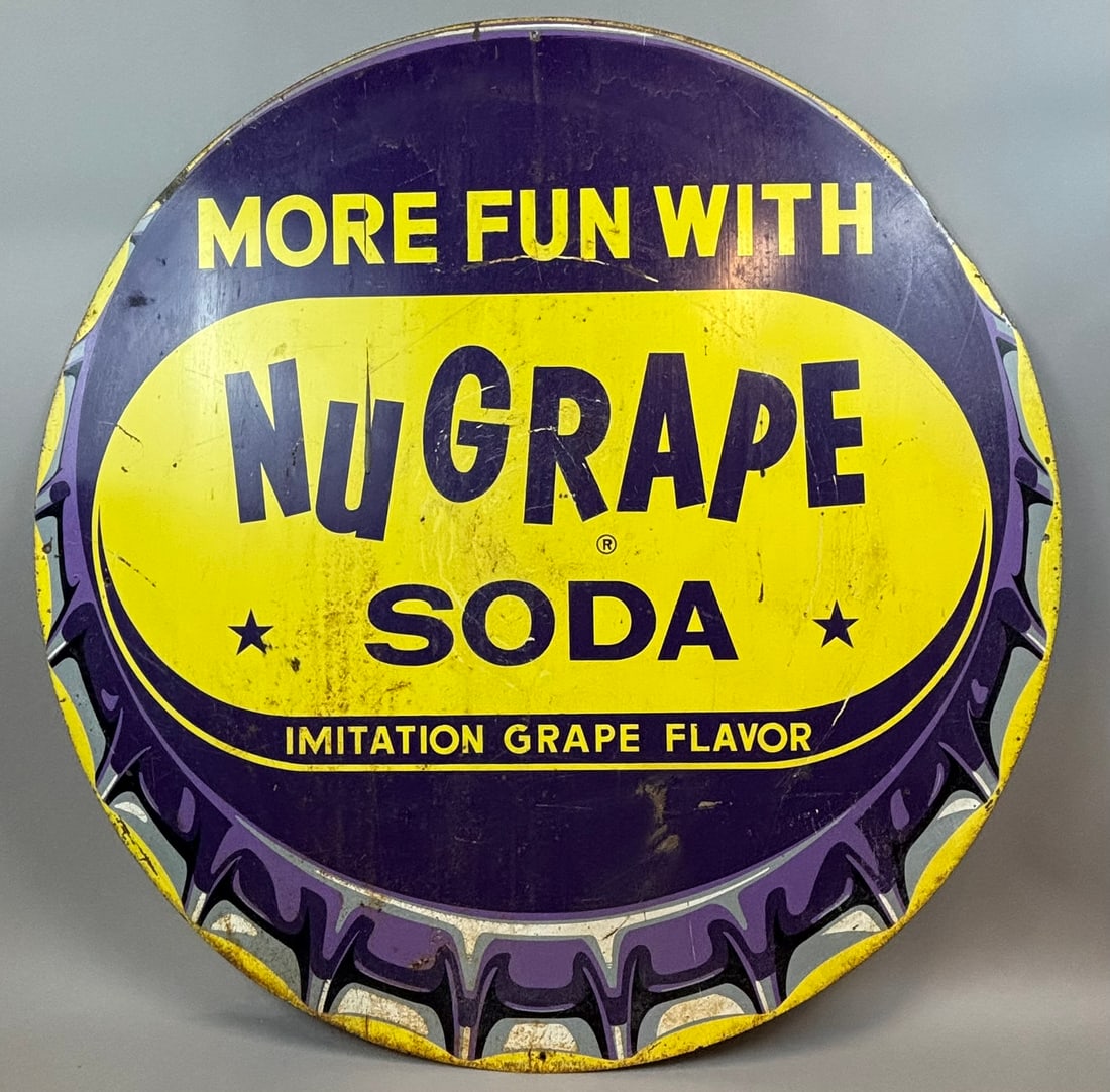NuGrape Soda Grape Flavor SST Tin Metal Soda Pop Sign 36": 36" diameter