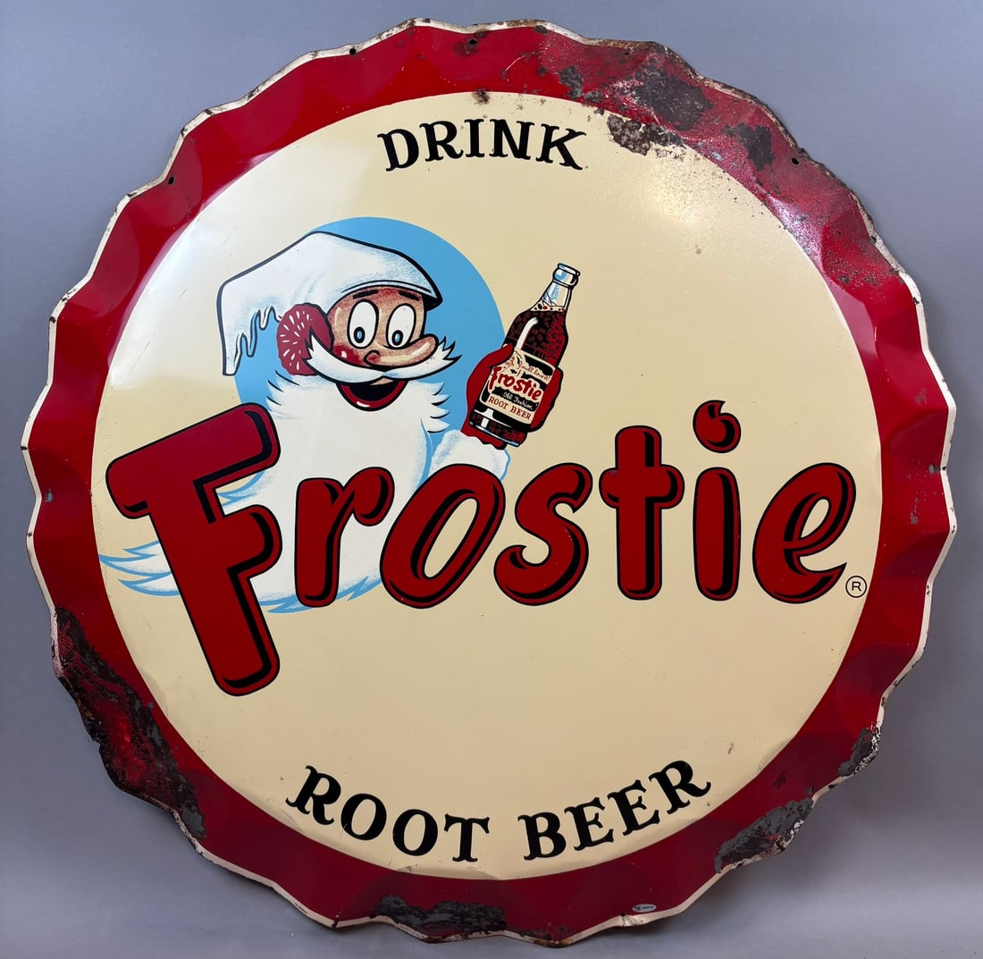 Drink Frostie Root Beer Diecut Bottle Cap Advertising Sign: 29" x 2"