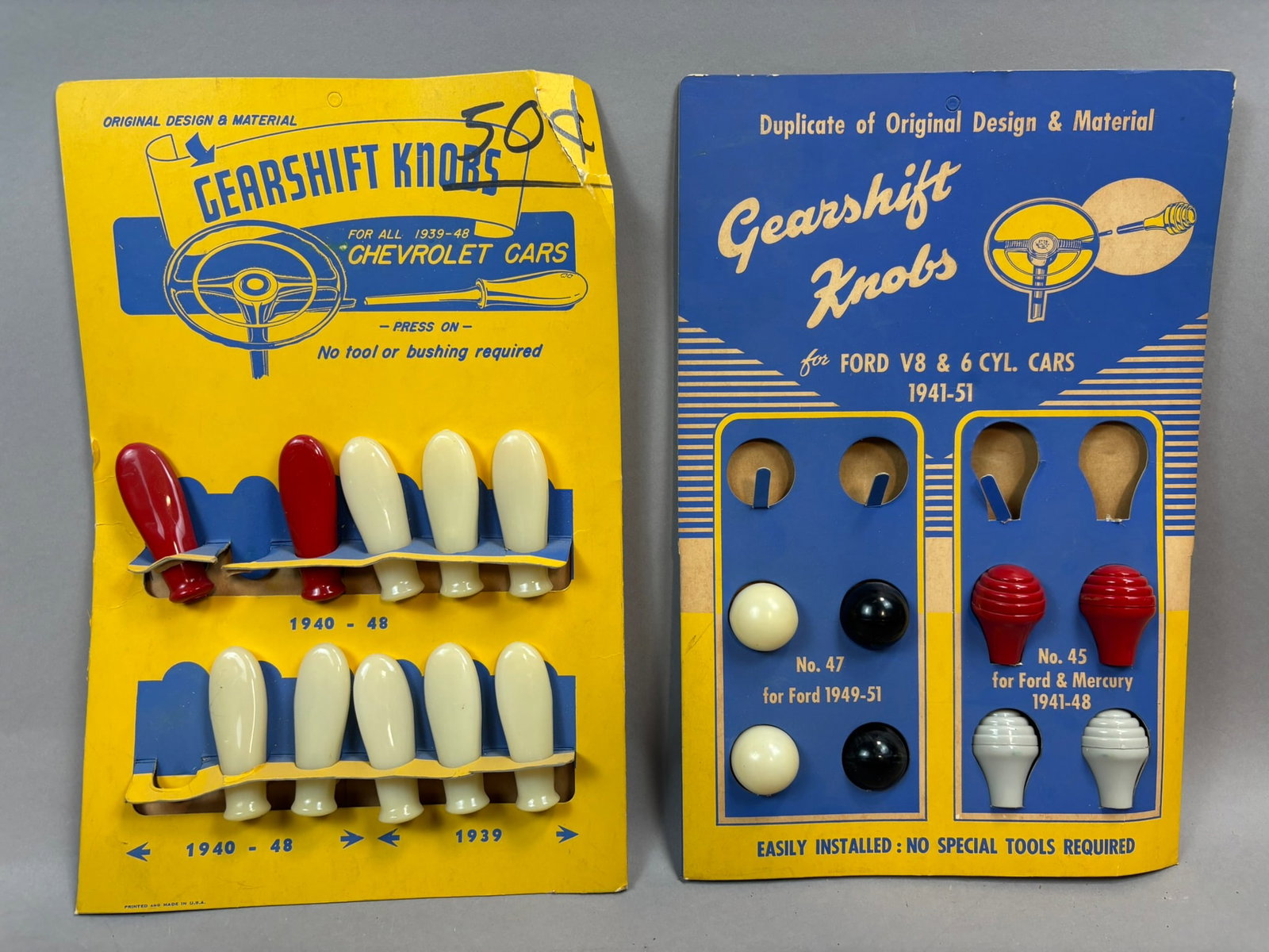 Pair Gearshift Knobs 41-51 Ford & 39-48 Chevy Store Displays: 9.25 x 14