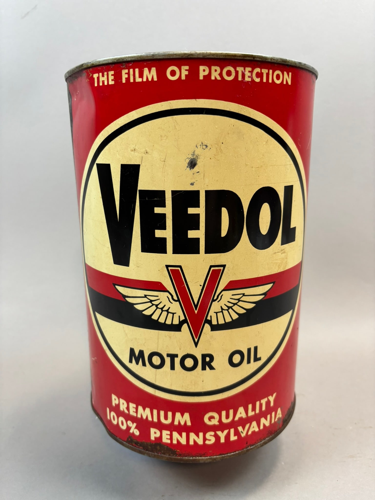 Veedol 5 Quart Flying V Motor Oil Can FULL: Wear as shown
