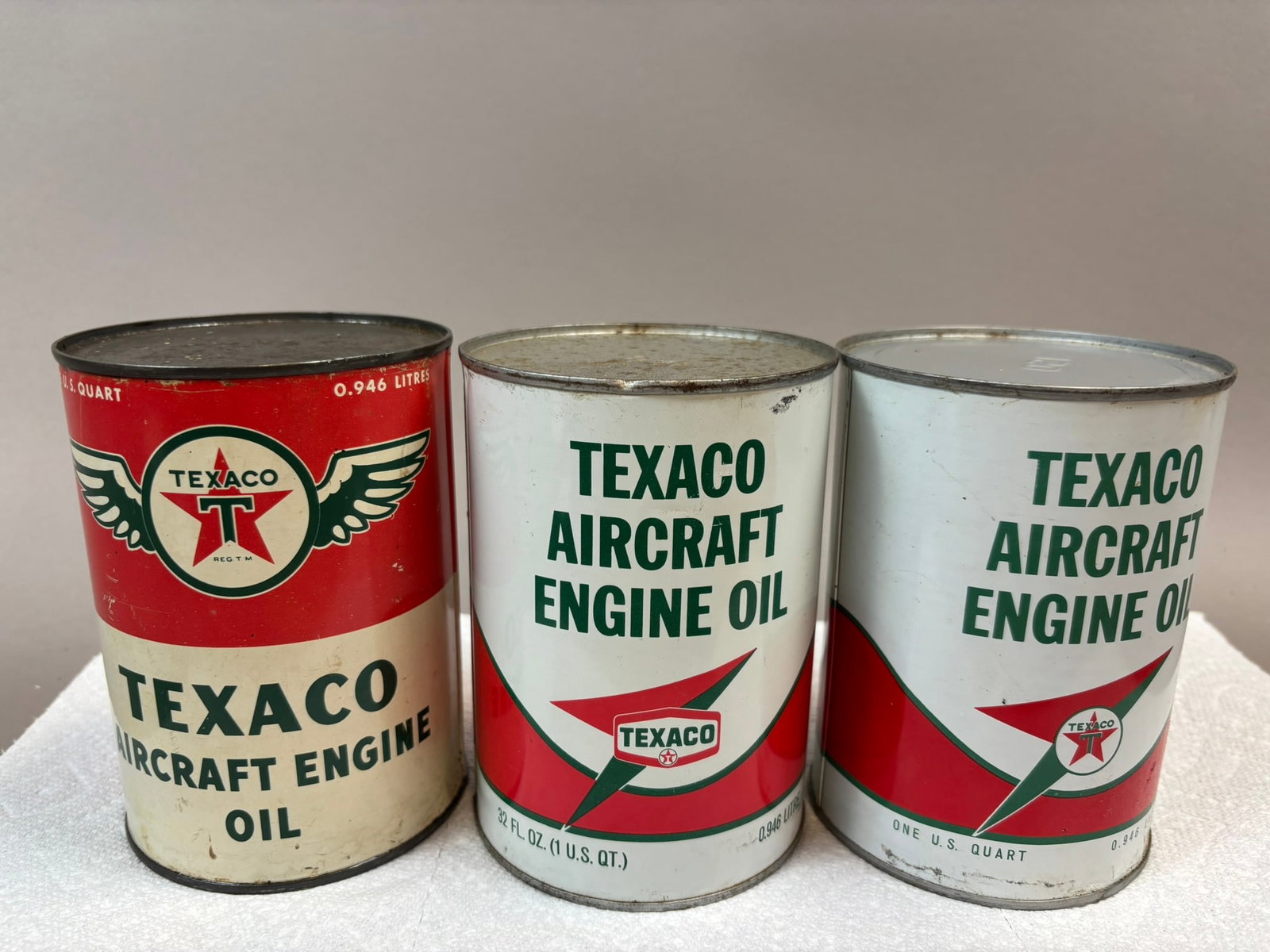 Lot 3 Texaco Aircraft Engine Full Quart Motor Oil Cans: See all photos.
